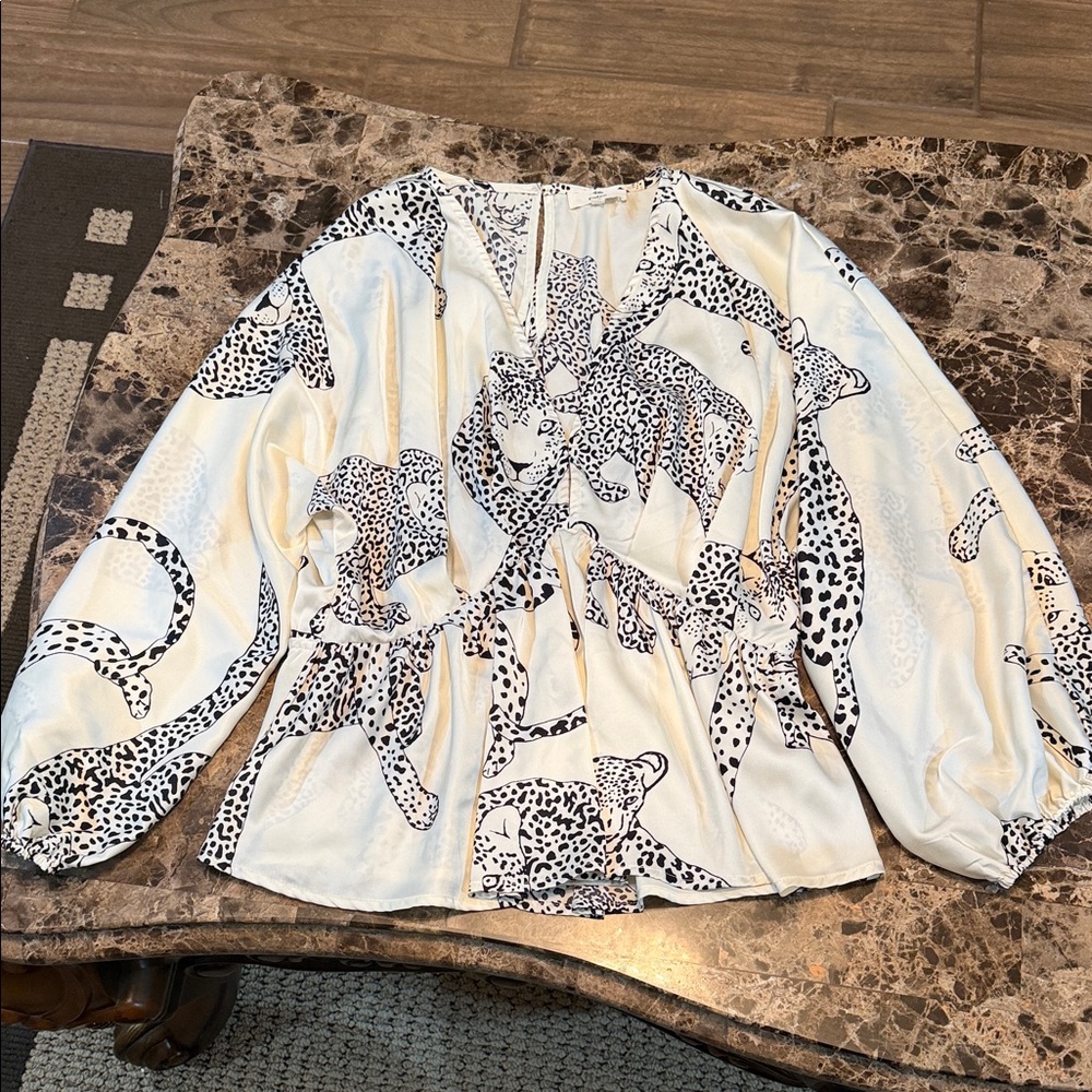 Entro Cream and Black Leopard Blouse